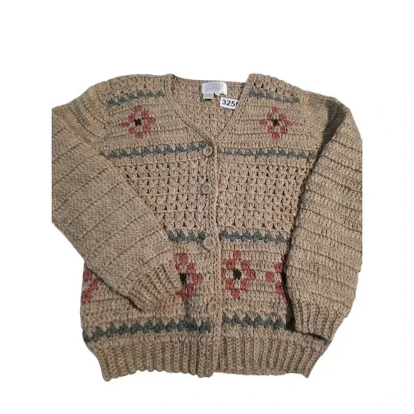 Y2k VTG Lord & Taylor Wool Women size L Grandpa Fisherman Grannycore Cardigan - Picture 4 of 13